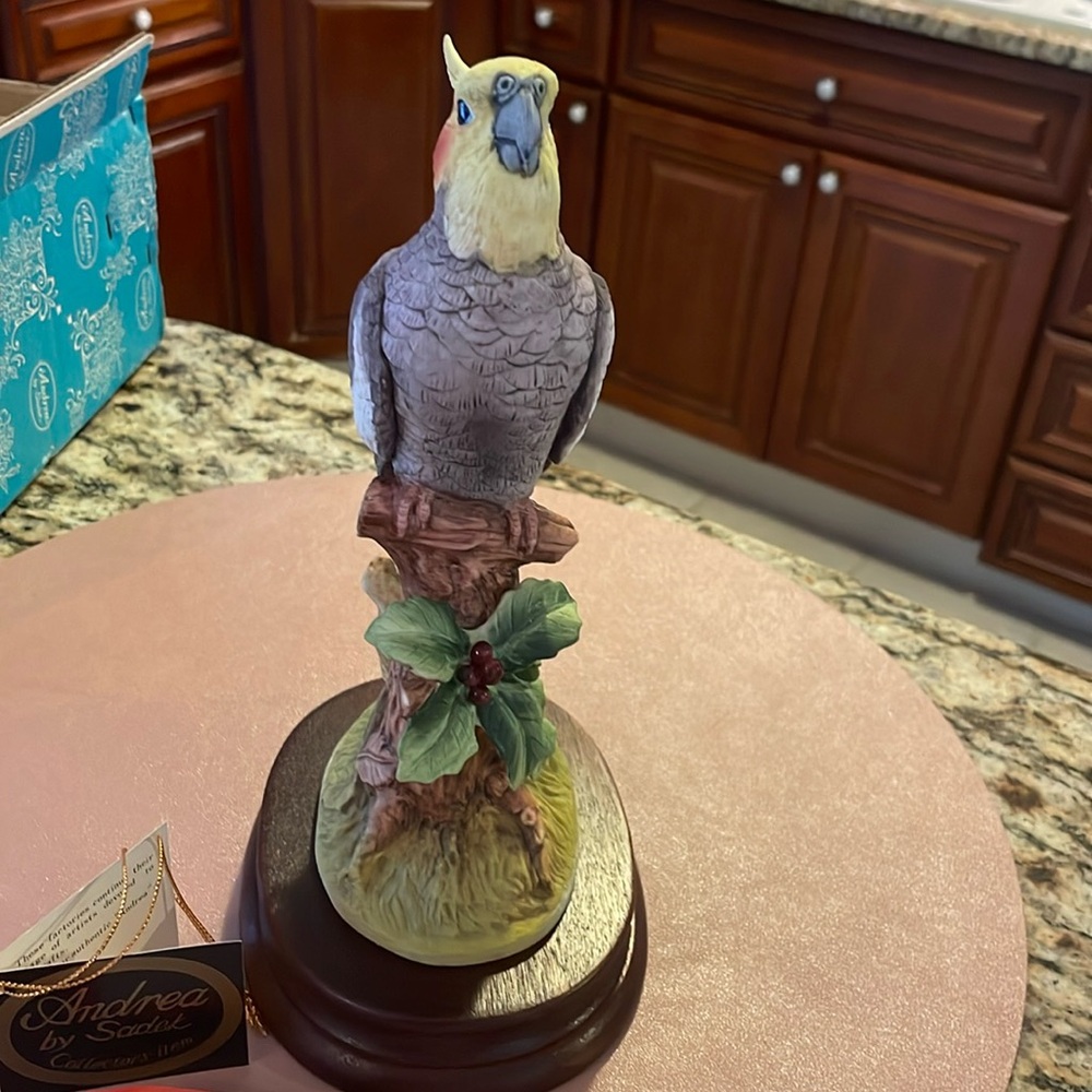 Andrea By Sadek Gray and Yellow Cockatiel Figurine With Box